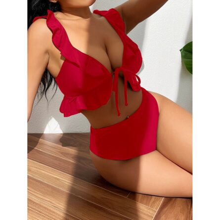 Cute Modest High Waist Ruffle Bikini – Bild 9