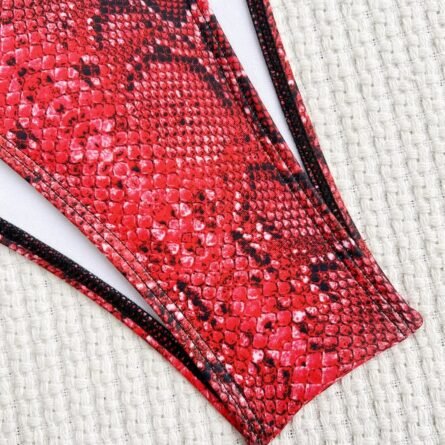 Snake Print Deep Plunge Cut Out Swimsuit - Image 32