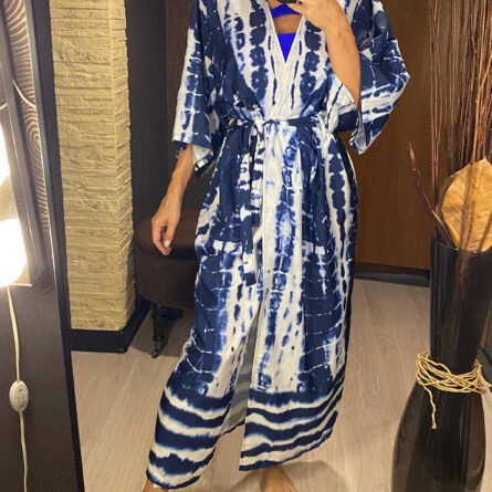 Aphrodite Blue Tie-dye Kimono Beach Cover Up With Belt - Image 6