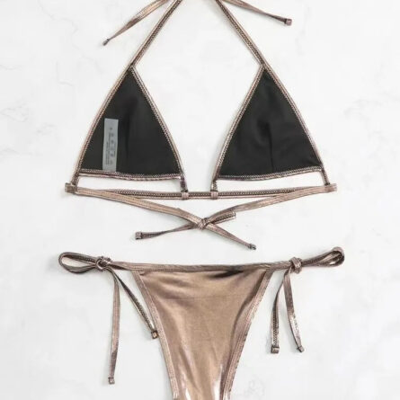 Glamorous Metallic Underboob Micro Bikini Set - Image 12