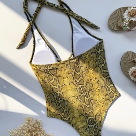 Snake Print Deep Plunge Cut Out Swimsuit - Image 34