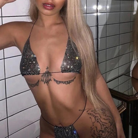 Glitter Goddess See through Micro Kini Rhinestone Bikini – Bild 6