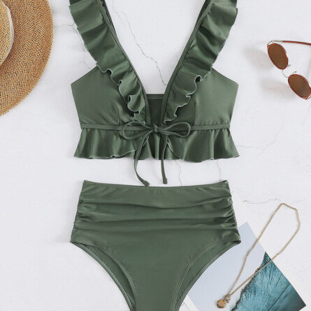 Cute Modest High Waist Ruffle Bikini – Bild 35