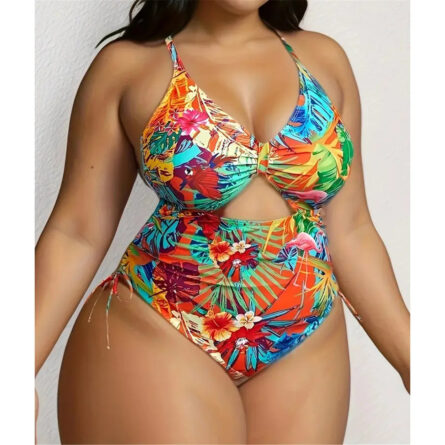 Hawaii Tropical Cut Out Plus Size Swimsuit – Bild 2