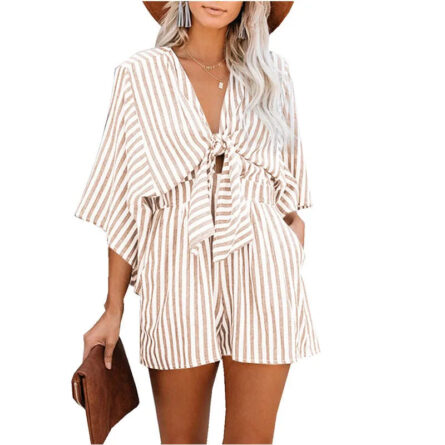 Hamptons Striped V-neck Romper - Image 14