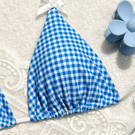 Sunset Charm Plaid Bikini With Bows - Image 13