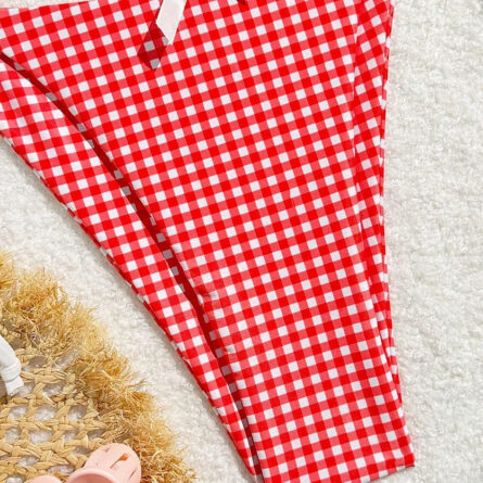 Sunset Charm Plaid Bikini With Bows - Image 22