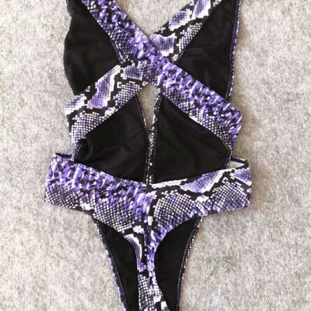 Neon Snake Bandage Cut Out Thong Swimsuit – Bild 5