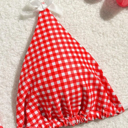 Sunset Charm Plaid Bikini With Bows - Image 16