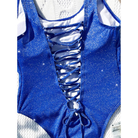 Blue Sexy Glitter Sparkling Lace Up One Piece Swimsuit – Bild 7