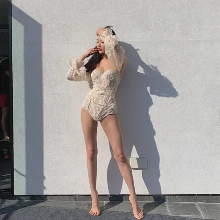 Floral Lace Dream Vintage Cream Swimsuit - Image 4