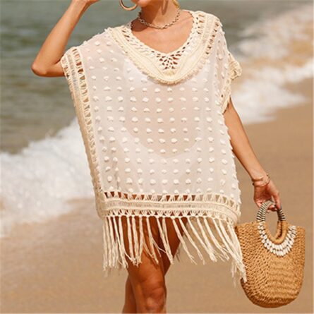 Sunset and Swim Fringe Tassel Crochet Beach Cover Up - Image 3