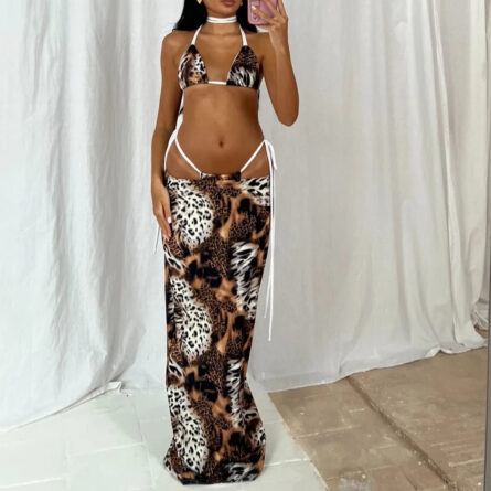 Valentina 3 Piece Leopard Triangle Bikini Set - Image 2