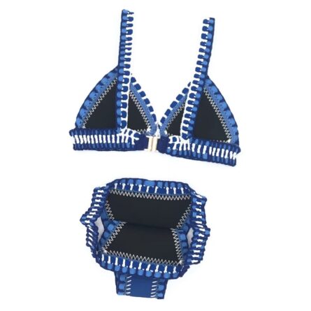 Blue Yellow Neoprene Crochet Swimwear Bikini Set - Image 5
