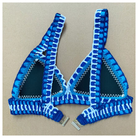 Blue Yellow Neoprene Crochet Swimwear Bikini Set - Image 9