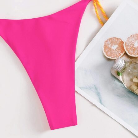 Neon Pink Halter Thong String Tie Side Triangle Bikini - Image 12