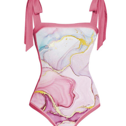 Luxury Marble Pink Holiday Designer Bathing Suit and Skirt - Image 4