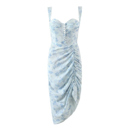 Evenings in Italy Floral Ruched Button Up Corset Style Dress – Bild 7