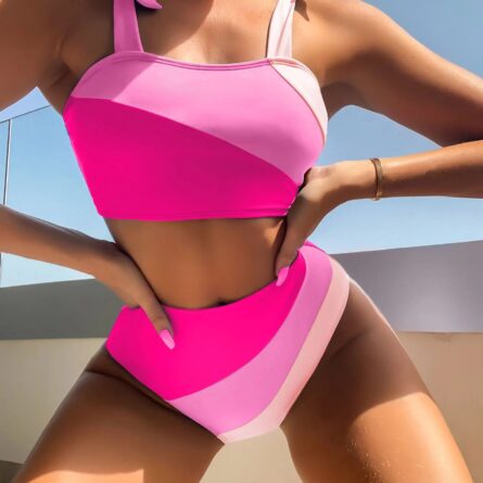 Sarah Pink Colorblock High Waist Bikini – Bild 10