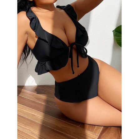 Cute Modest High Waist Ruffle Bikini – Bild 7