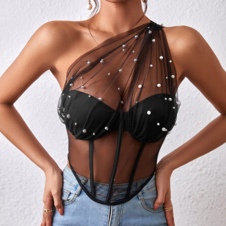 Pearl Enchantment Sheer Corset Bustier Top - Image 10
