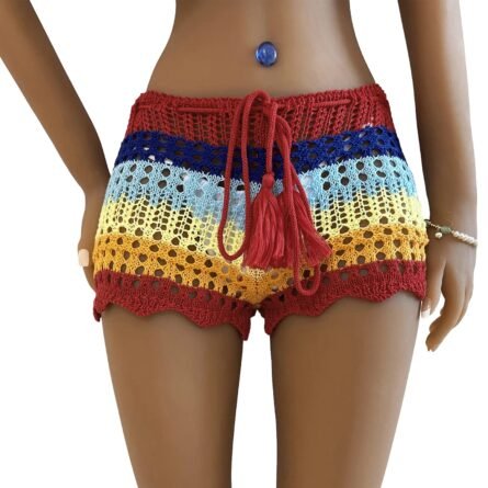 Sun-Kissed Waves Striped Crochet Shorts - Image 8