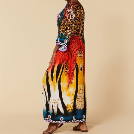 Colorful Leopard Belted Long Beach Cover Up Tunic - Image 7