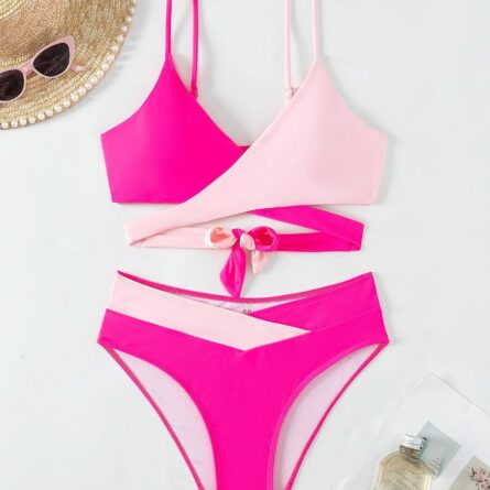 Pink Criss Cross Cut Out Bikini – Bild 11
