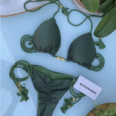 Isabella Tassel Side Tie Halter Bikini - Image 46