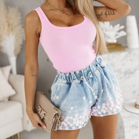 Denim Chic Exquisite Rhinestone Denim Shorts - Image 9
