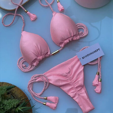 Isabella Tassel Side Tie Halter Bikini - Image 57