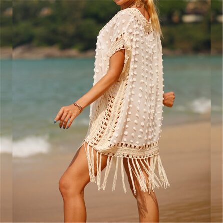 Sunset and Swim Fringe Tassel Crochet Beach Cover Up - Image 7