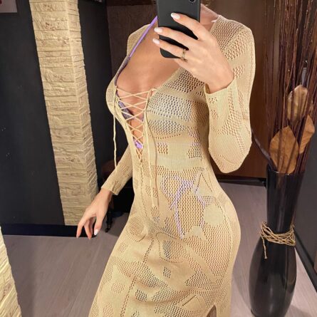 Island Sunset Crochet Beach Deep V Plunge Cover Up Dress – Bild 29