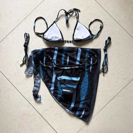 Seaside Stripes Harness Thong Bikini Set with Sarong – Bild 28