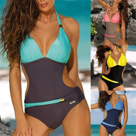 Angelica Waist Cut Out Halter One Piece Swimsuit - Image 14