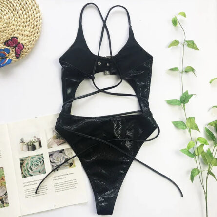 Buckle Up Snake Print Cut Out Swimsuit - Image 21