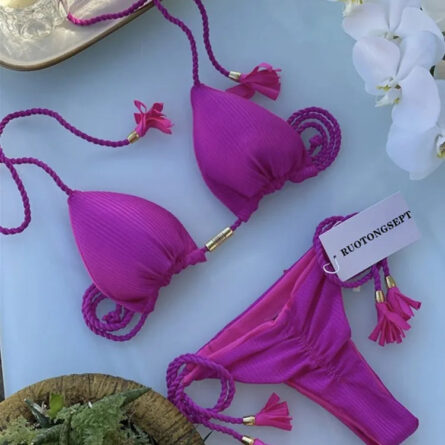 Isabella Tassel Side Tie Halter Bikini - Image 54