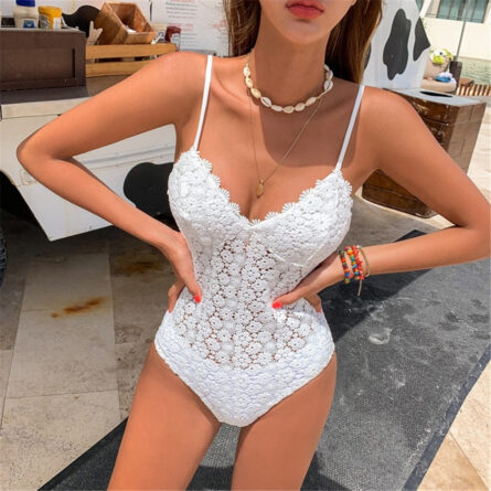 White Lace Goddess Push Up Swimsuit - Image 3