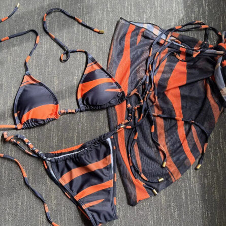 Seaside Stripes Harness Thong Bikini Set with Sarong – Bild 15
