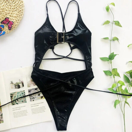 Buckle Up Snake Print Cut Out Swimsuit - Image 7