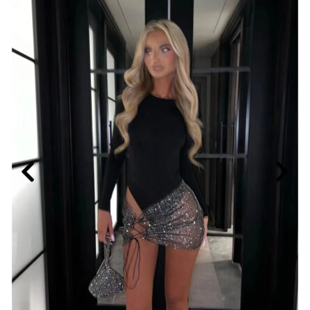 Starlit Sparkling Rhinestone Sequin See Through Mini Skirt - Image 4