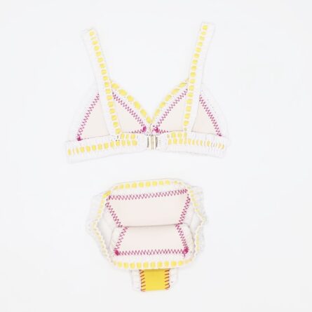 Blue Yellow Neoprene Crochet Swimwear Bikini Set - Image 4