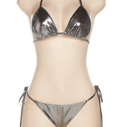 Glimmer Radiant Shiny Metallic Halter Bikini Set - Image 7