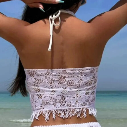 Sun-Kissed Fishnet Lace Top and Skirt Cover Up - Image 3