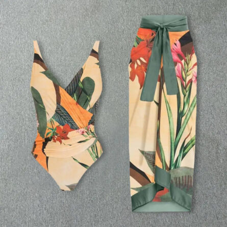 Palm Paradise Swimsuit & Beach Cover Up Sarong Set - Image 3
