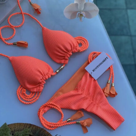 Isabella Tassel Side Tie Halter Bikini - Image 42