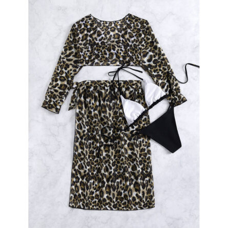Leopard Dreams Three-piece Swimsuit Set with Swimsuit Cover Up Skirt – Bild 5