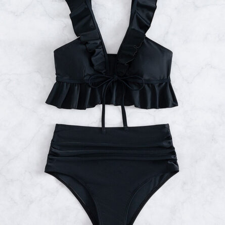 Cute Modest High Waist Ruffle Bikini – Bild 13