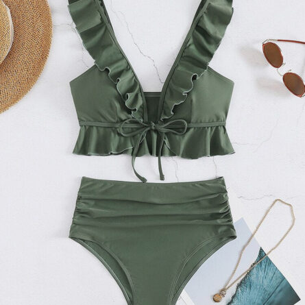 Cute Modest High Waist Ruffle Bikini – Bild 6