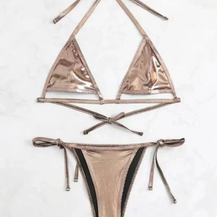 Glamorous Metallic Underboob Micro Bikini Set - Image 3